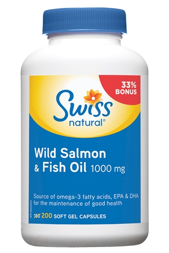 Picture of Swiss Natural Swiss Natural Wild Salmon & Fish Oil 1000mg Bonus, 200 Soft Gel Capsules