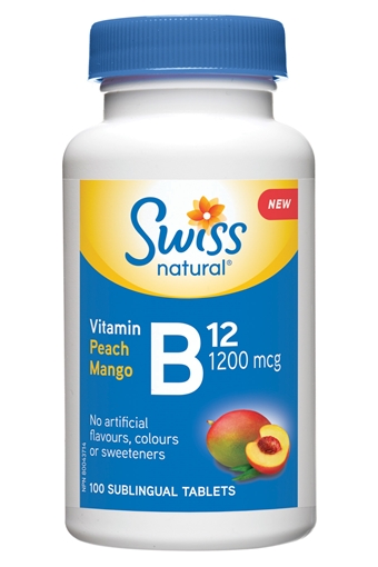 Picture of Swiss Natural Swiss Natural Vitamin B12 1200mcg Peach Mango, 100 Sublingual Tablets