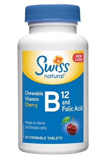 Picture of Swiss Natural Swiss Natural Vitamin B12 1000mcg & Folic Acid, 60 Chewable Tablets