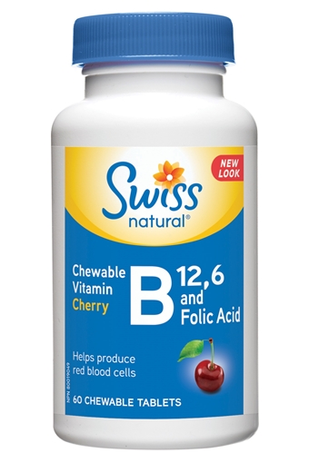 Picture of Swiss Natural Swiss Natural Vitamin B12 1000mcg, B6 & Folic Acid, 60 Chewable Tablets