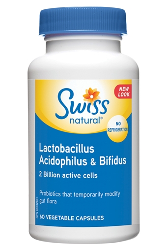 Picture of Swiss Natural Swiss Natural Lactobacillus Acidophilus & Bifidus, 60 Vegetable Capsules