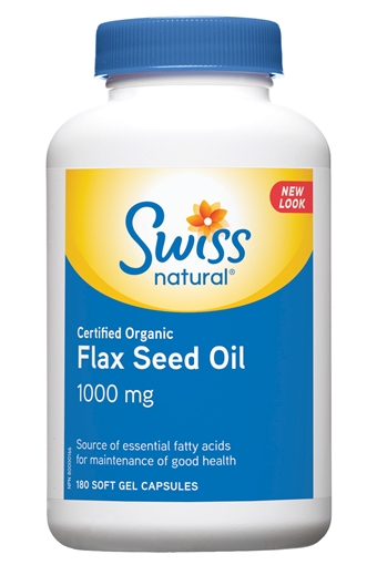 Picture of Swiss Natural Swiss Natural Flax Seed Oil Certified Organic 1000mg, 180 Soft Gel Capsules