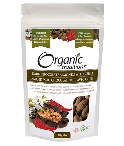 Picture of Organic Traditions Organic Traditions Almonds, Dark Chocolate with Chili 100g