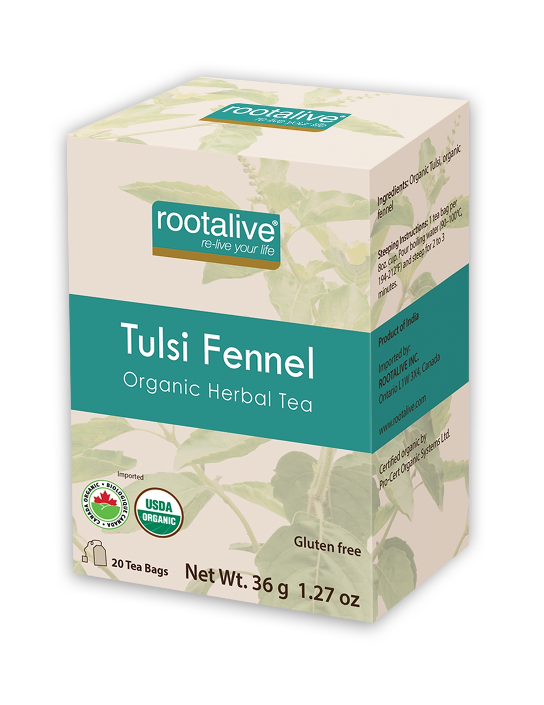 Rootalive Organic Tulsi Fennel Tea Canada