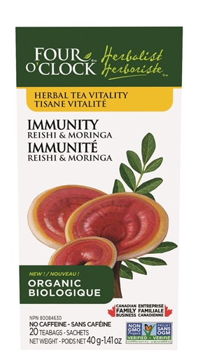 Picture of Four O'Clock Herbalist Four O'Clock Immunity Reishi & Moringa Herbal Tea, 20 Bags