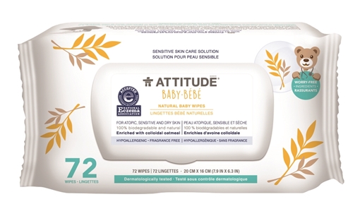Picture of Attitude ATTITUDE Natural Baby Wipes, 72 Wipes