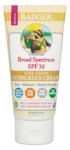 Picture of Badger Balm Badger SPF 30 Sunscreen Cream, Unscented 87ml