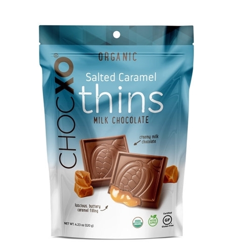 Picture of ChocXO ChocXO Organic Milk Chocolate and Salted Caramel Thins, 120g