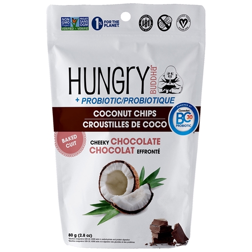 Picture of Buddha Brands Co. Hungry Buddha Coconut Chips + Probiotic, Cheeky Chocolate 80g