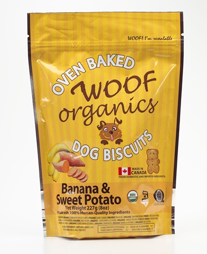 Picture of Woof Organics Woof Organics Oven Baked Dog Biscuits, Banana & Sweet Potato 227g