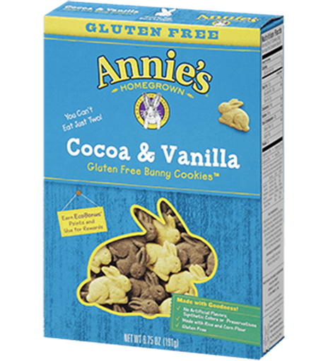 Picture of Annie's Homegrown Annie's Homegrown Cocoa & Vanilla Bunny Cookies, 191g