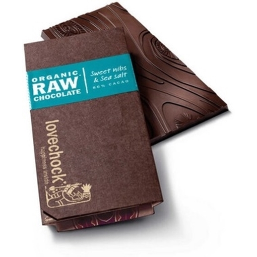 Picture of Lovechock Lovechock Raw Organic Chocolate Bar, Sweet Nibs & Sea Salt 70g