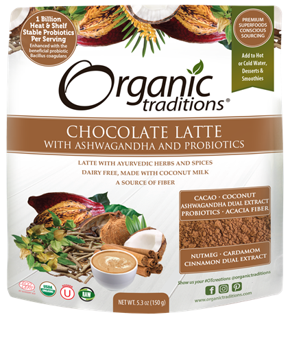 Picture of Organic Traditions Chocolate Latte with Ashwagandha and Probiotics, 150 g